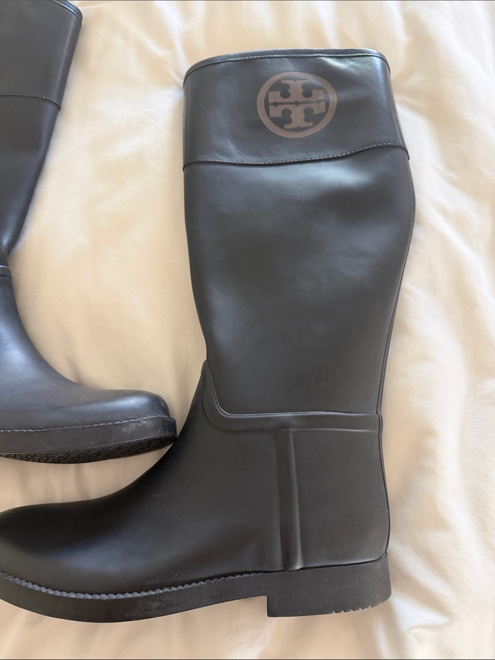 Tory Burch Matte Black Logo Tall Rain Boots